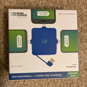 Rush Charge Portable Charger with Built-in Connectors